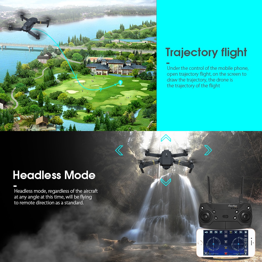 Eachine E58 QuadcopterDrone can follow any predefined trajectory and even fly sideways to allow you to capture amazing images and videos from a side angle!